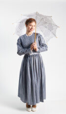 Cotton striped dress, victorian floral cotton dress, Navy Blue Stripes | YERUSHALAYMA