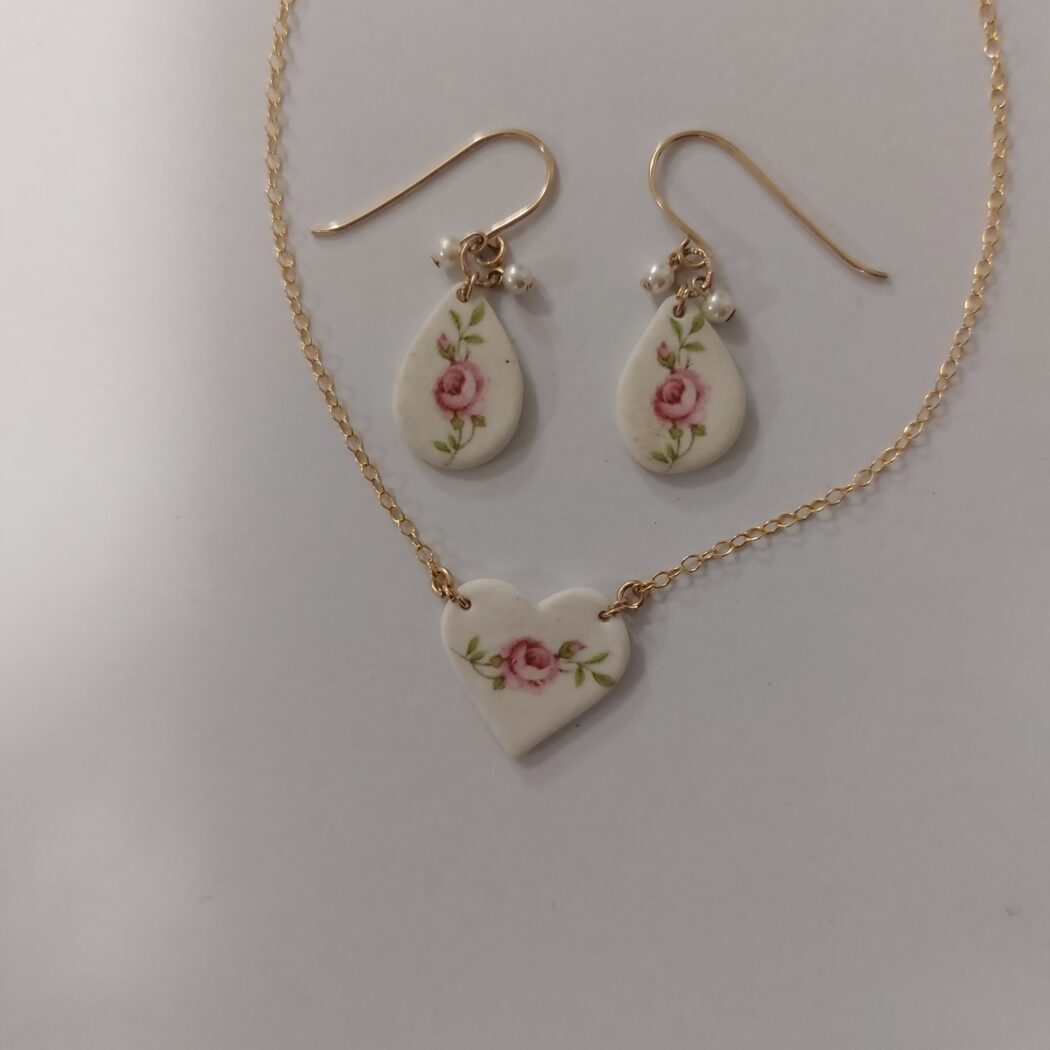 Ceramic Heart Chain and Earrings Set