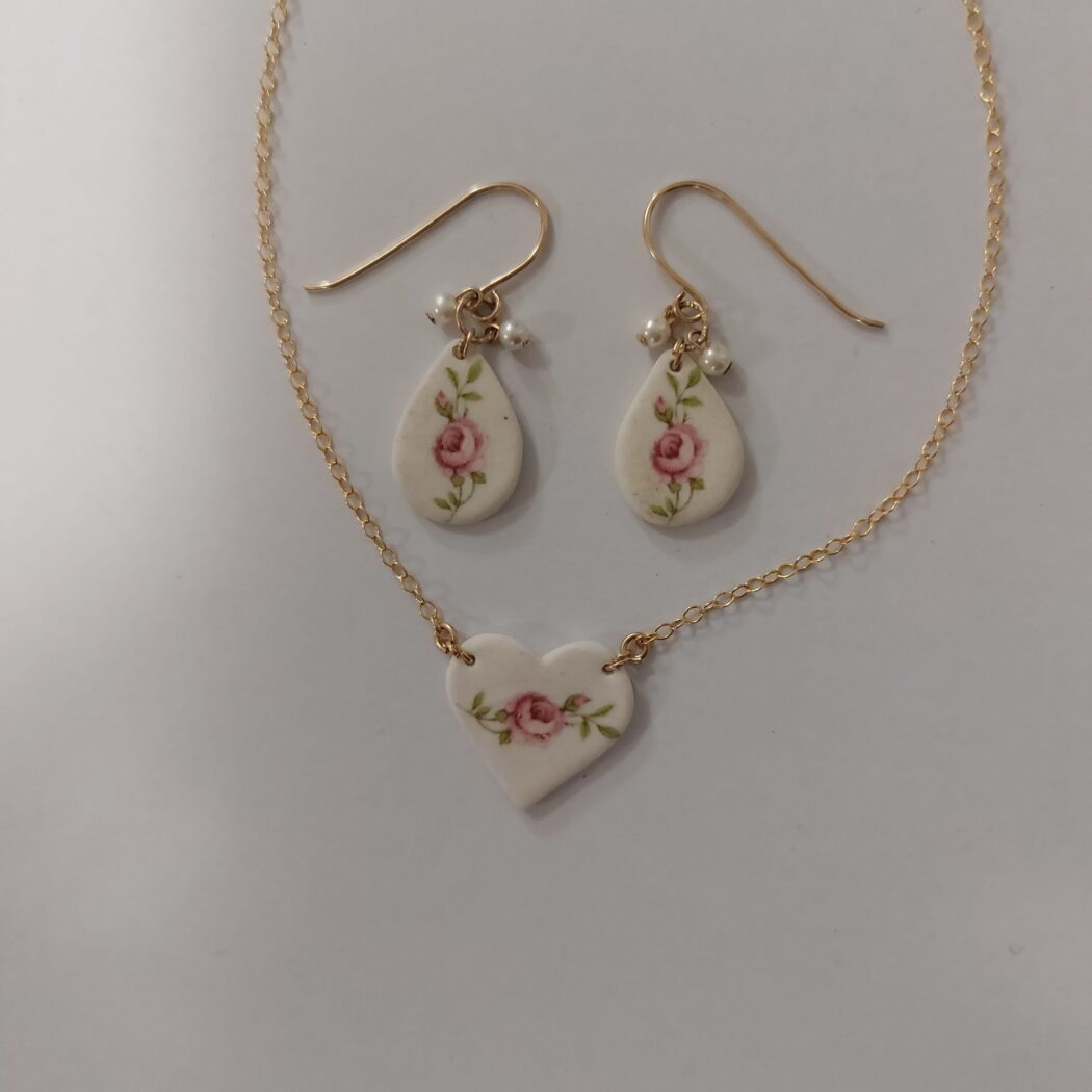 Ceramic Heart Chain and Earrings Set