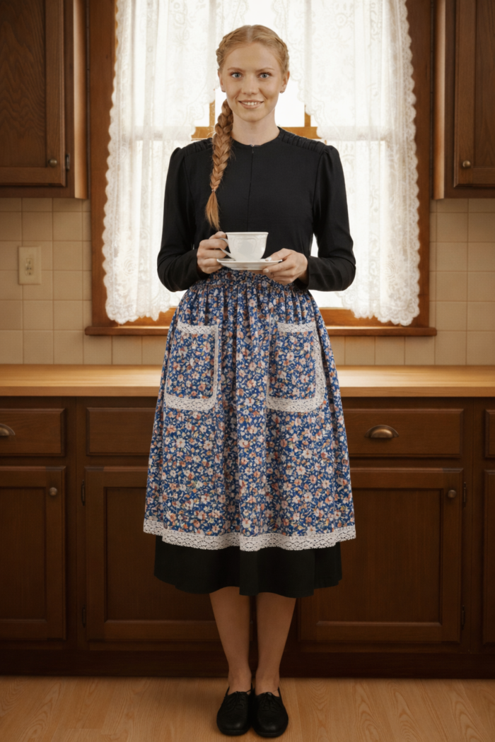 חצי סינר נשי פרחוני עם תחרה Apron-Cb