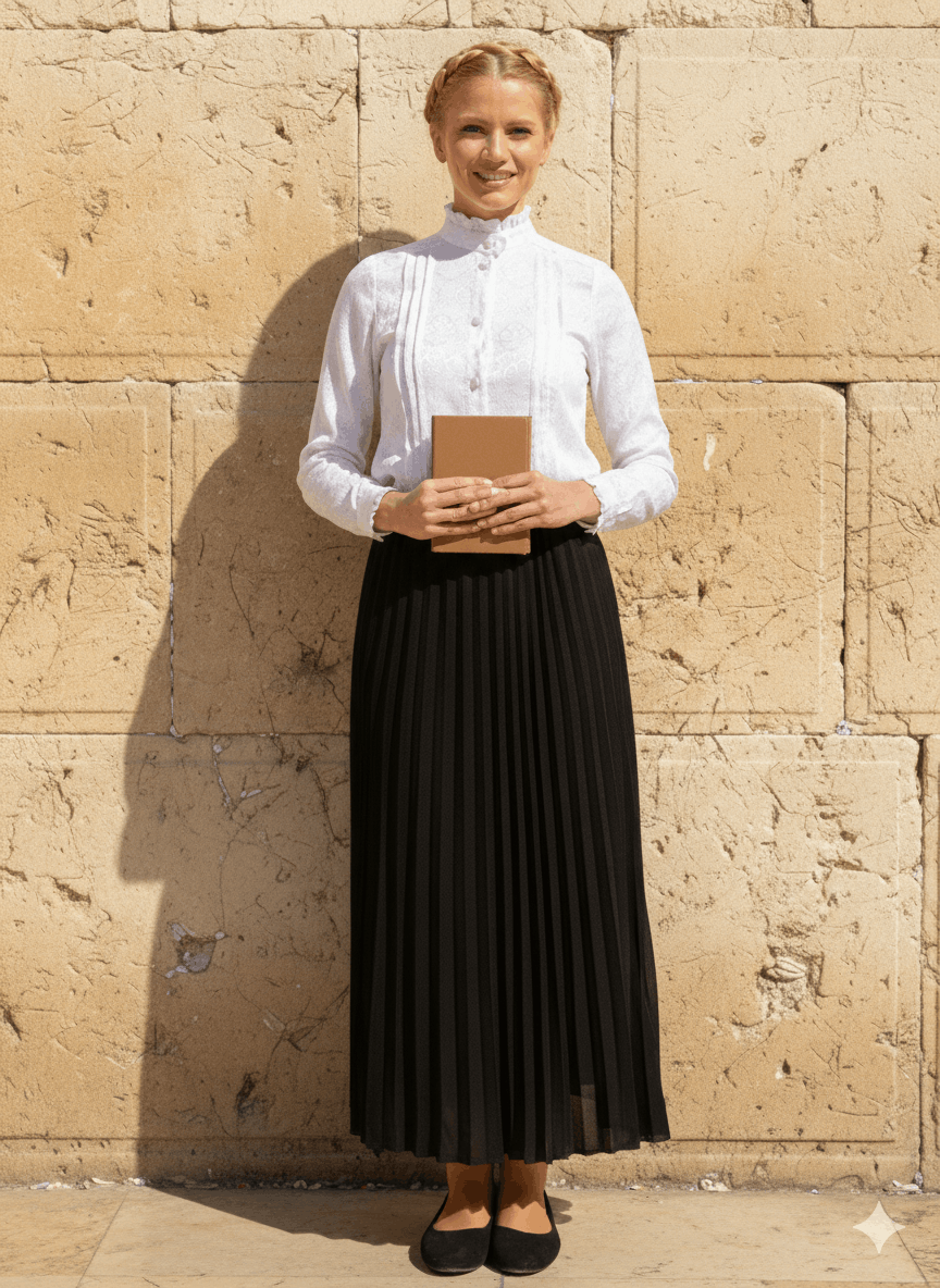 White pleaded Long ladies blouse Blouse with ruffles