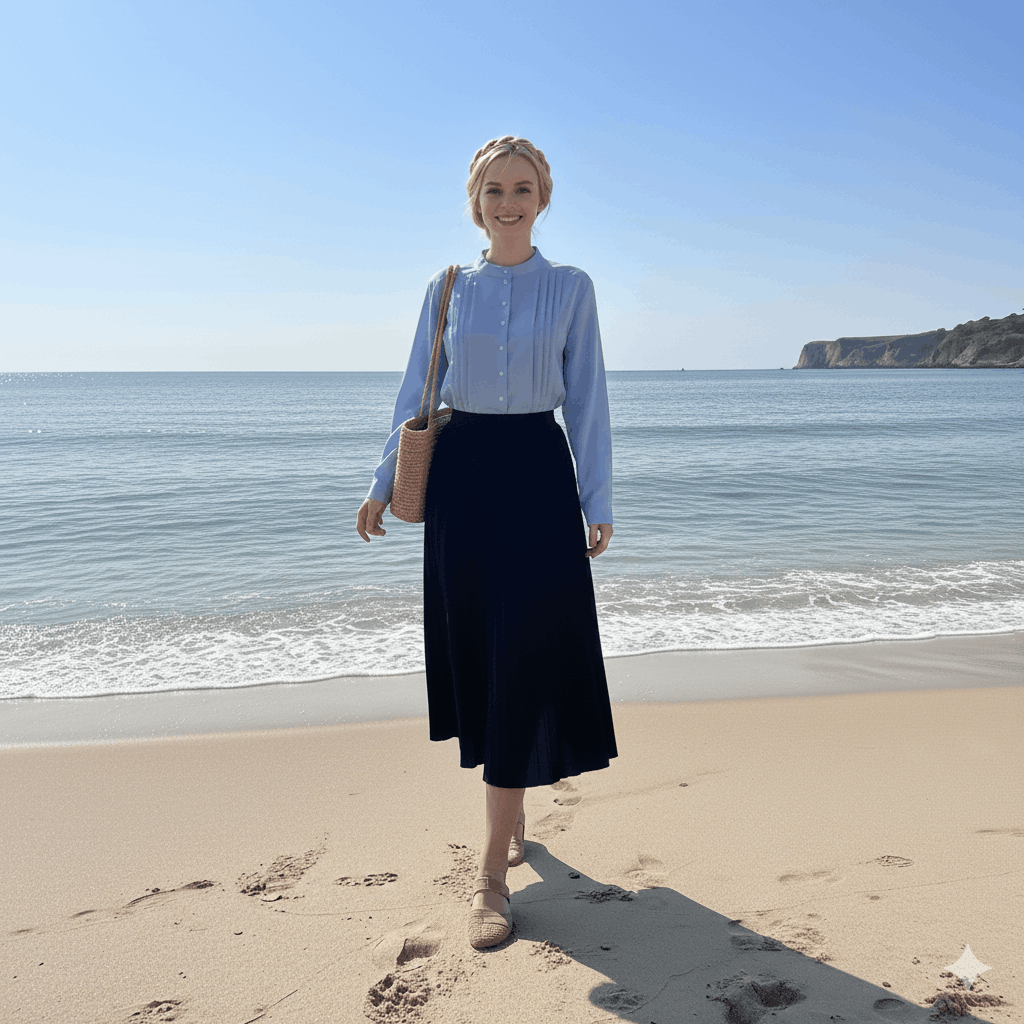 Light Blue pleaded Long ladies blouse