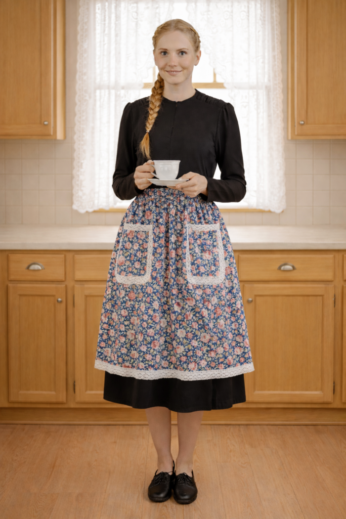 חצי סינר נשי פרחוני עם תחרה Apron-Cb