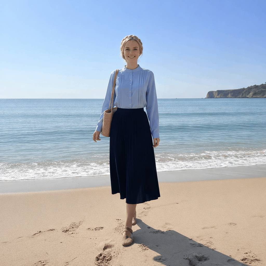 Light Blue pleaded Long ladies blouse